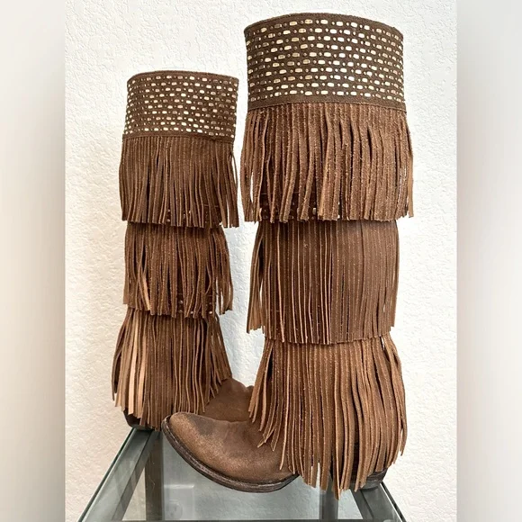 Old Gringo Triple Fringe Alsie Tall Knee w/ Zipper Western Boot 7 B - Picture 1 of 5